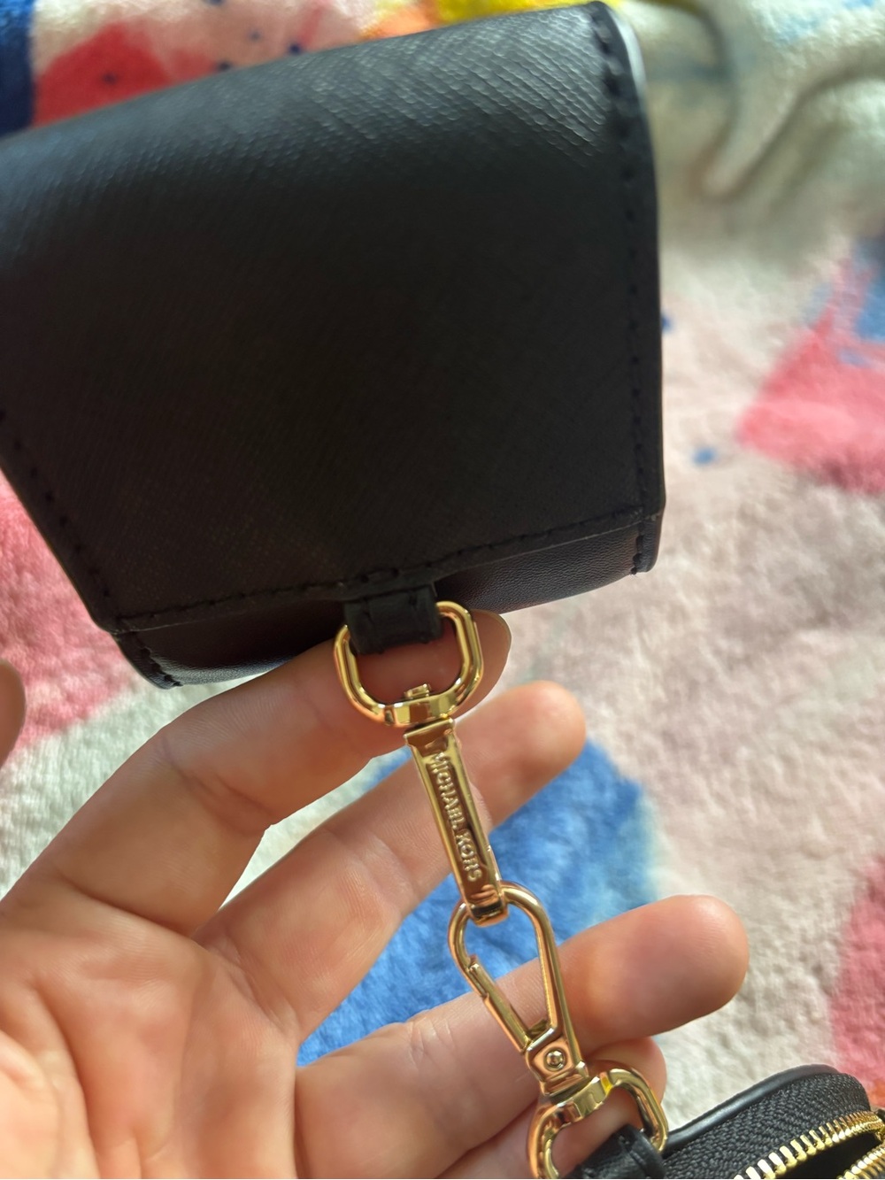 Michael Kors Black Leather Coin Pouch and Key AirPod Case with Gold Hardware - Picture 4 of 6